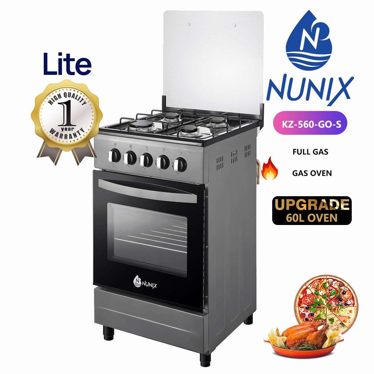 Nunix Full Gas Standing Cooker – New Model (50×55) ✨
Upgrade your kitchen with the new model Nunix Full Gas Standing Cooker, designed for powerful, efficient, and convenient cooking every day 🏡
✅ Ful