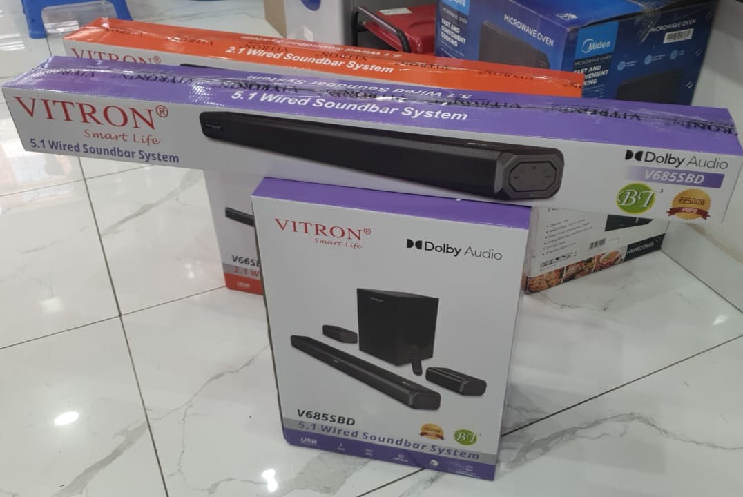 Vitron Soundbar 5.1 V685SBD – 22,500W, Dolby Audio, Deep Bass ✨
Transform your home entertainment with the Vitron 5.1 Soundbar, delivering cinema-quality sound, powerful bass, and immersive audio righ