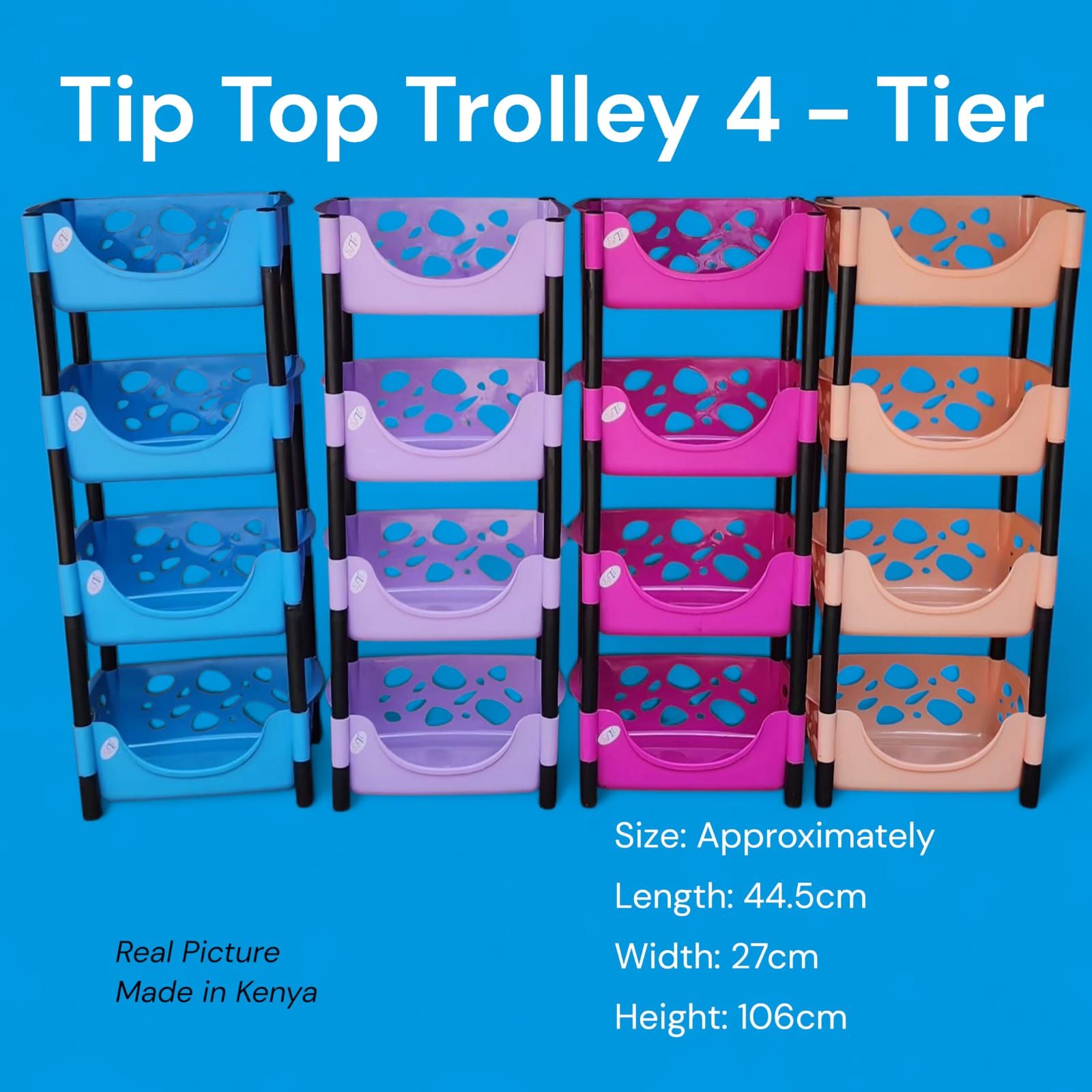 Tip Top 4-Tier Storage Trolley
✅ Spacious & multi-purpose – perfect for kitchen (fruits, veggies, utensils)
✅ Useful for bathroom & bedroom accessories
✅ Great for office storage & salon organization