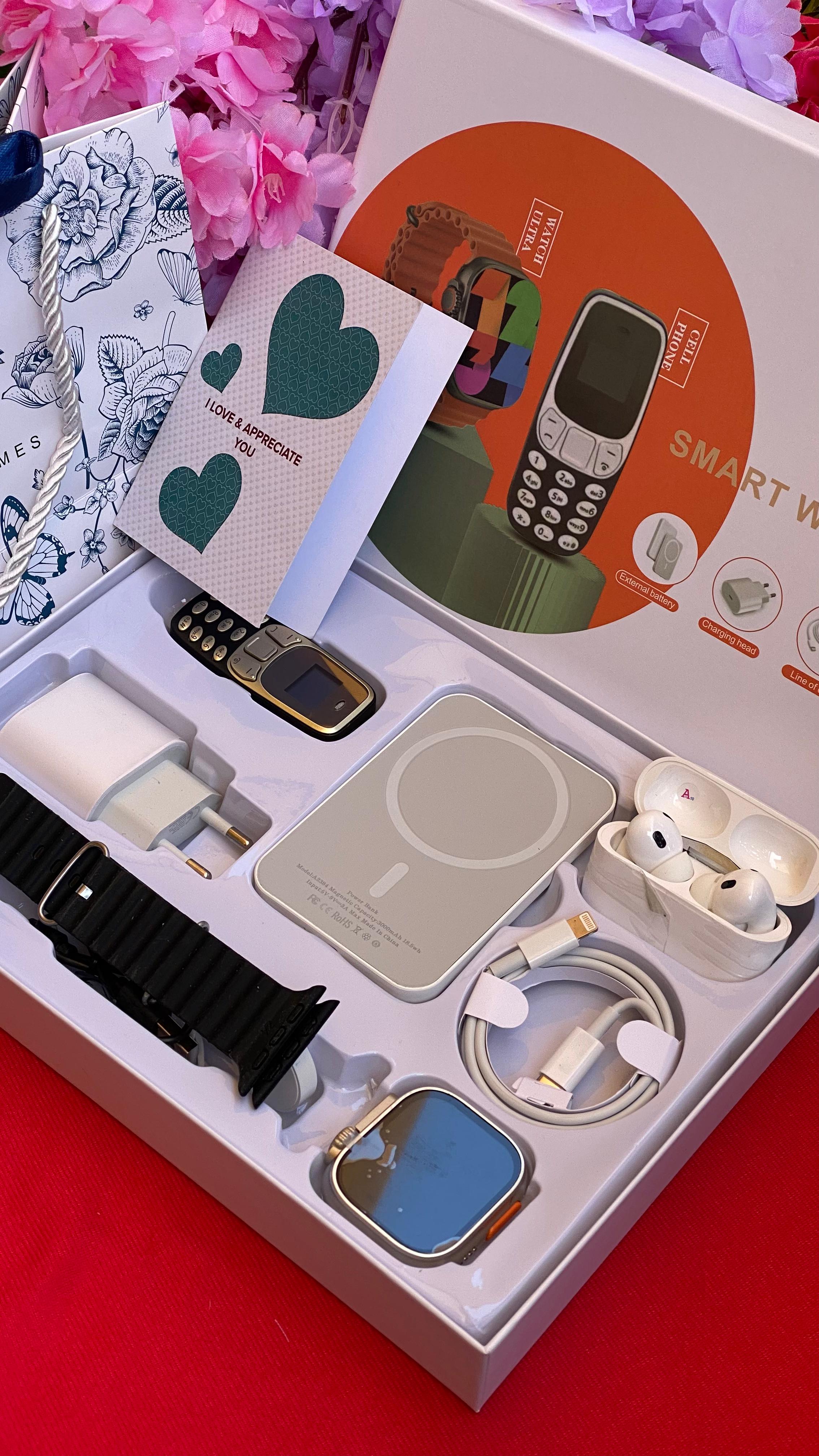 VALENTINES SMART WATCH GIFT PACK ❤️‍🔥🌹
X8 PLUS SMART WATCH WITH A MINI PHONE,POWER BANK AND EARBUDS *
✅Smart watch Features:
▪️Heart rate,Blood pressure and blood oxygen monitor
▪️Multi sport mode(S