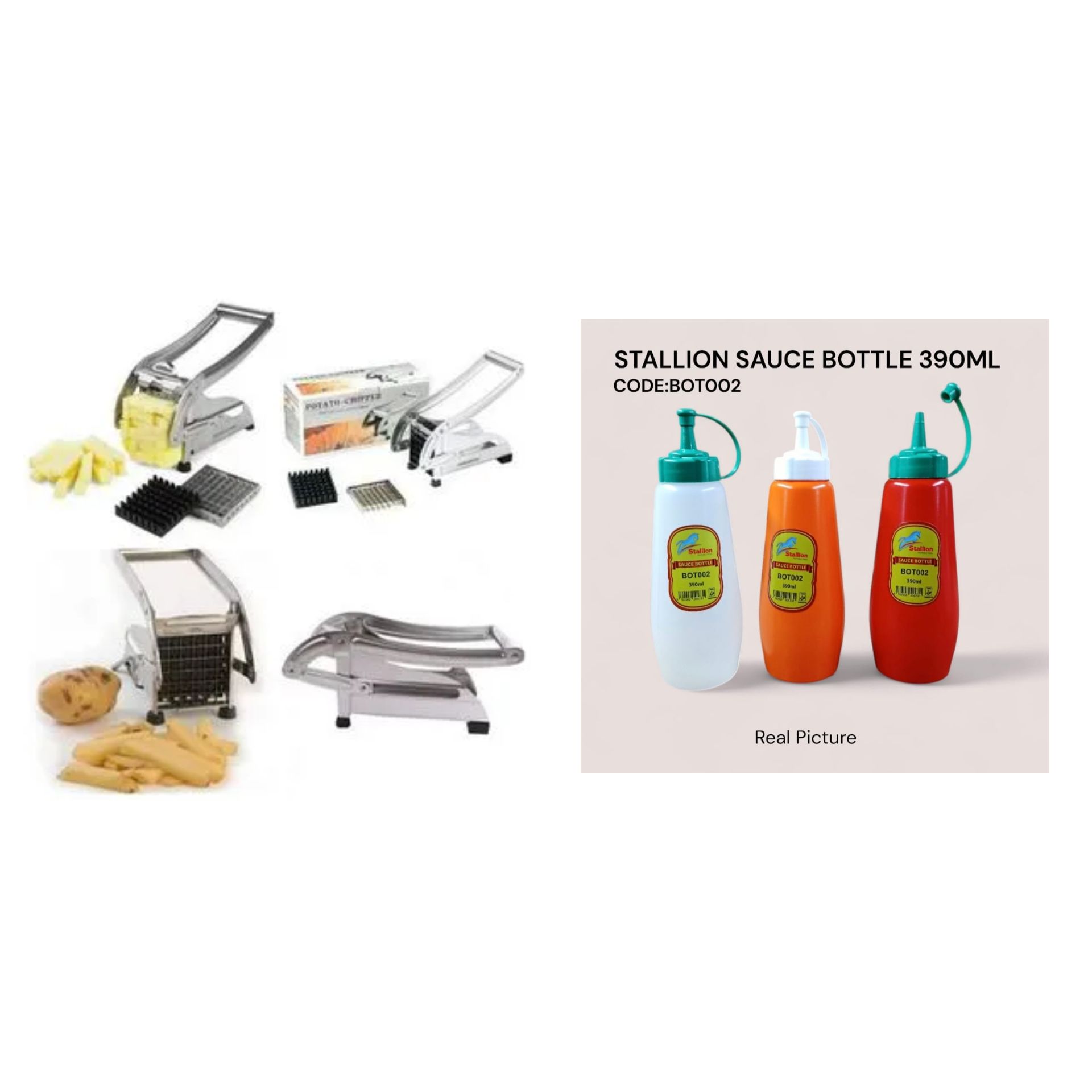 Stainless Steel Potato Chipper – Fast-Cutting Potato Chip Cutter + 2pcs 390ml Sauce Bottles
Upgrade your kitchen game with this all-in-one snack prep essential! Designed for speed, durability, and con