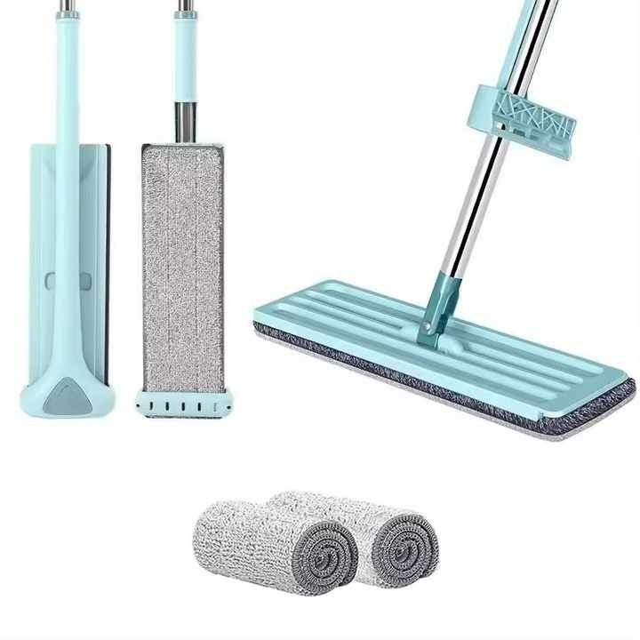 Self-squeezing Flat Mop Self Cleaning Flat Mop with Washable Pads Easy Squeeze Wet and Dry Mop 360 cleaning lightweight eco-friendly mop with two microfiber cloths