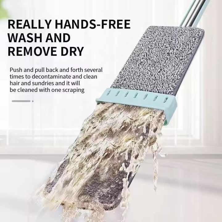 Self-squeezing Flat Mop Self Cleaning Flat Mop with Washable Pads Easy Squeeze Wet and Dry Mop 360 cleaning lightweight eco-friendly mop with two microfiber cloths