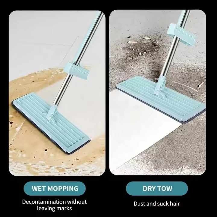 Self-squeezing Flat Mop Self Cleaning Flat Mop with Washable Pads Easy Squeeze Wet and Dry Mop 360 cleaning lightweight eco-friendly mop with two microfiber cloths