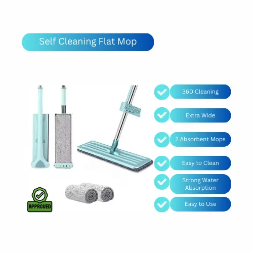 Squeeze Mop Floor Mops Reusable Microfiber Pads Hand-free Wash 360 Degree Cleaning Flat Mop Self Cleaning Hands-free 360 Floor Cleaner Microfiber Flat Squeeze Mop With Stainless Steel  Handle
