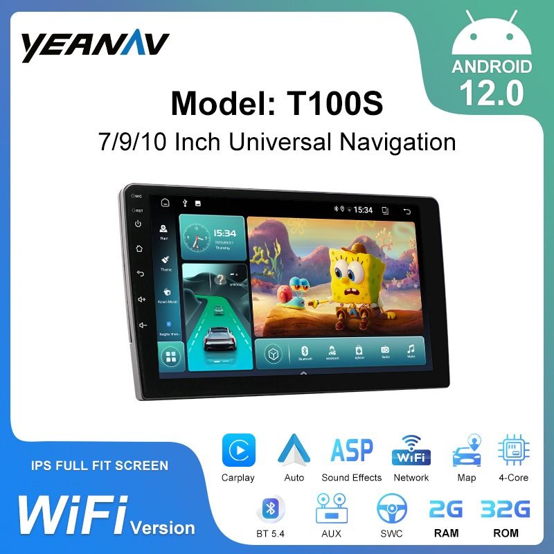 Universal Touch Screen Android Car Player 9 inch 2+32Gb Player 2Din Gps Navigation Car Radio Car Android radio with Android Auto and CarPlay and Fan