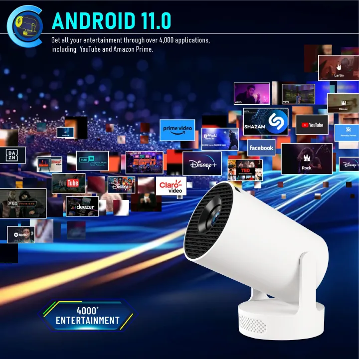 HY300 Ultra Mini Portable Android Projector Ultra-Compact Wireless Android Projector HD Smart Mini Projector with WiFi Bluetooth