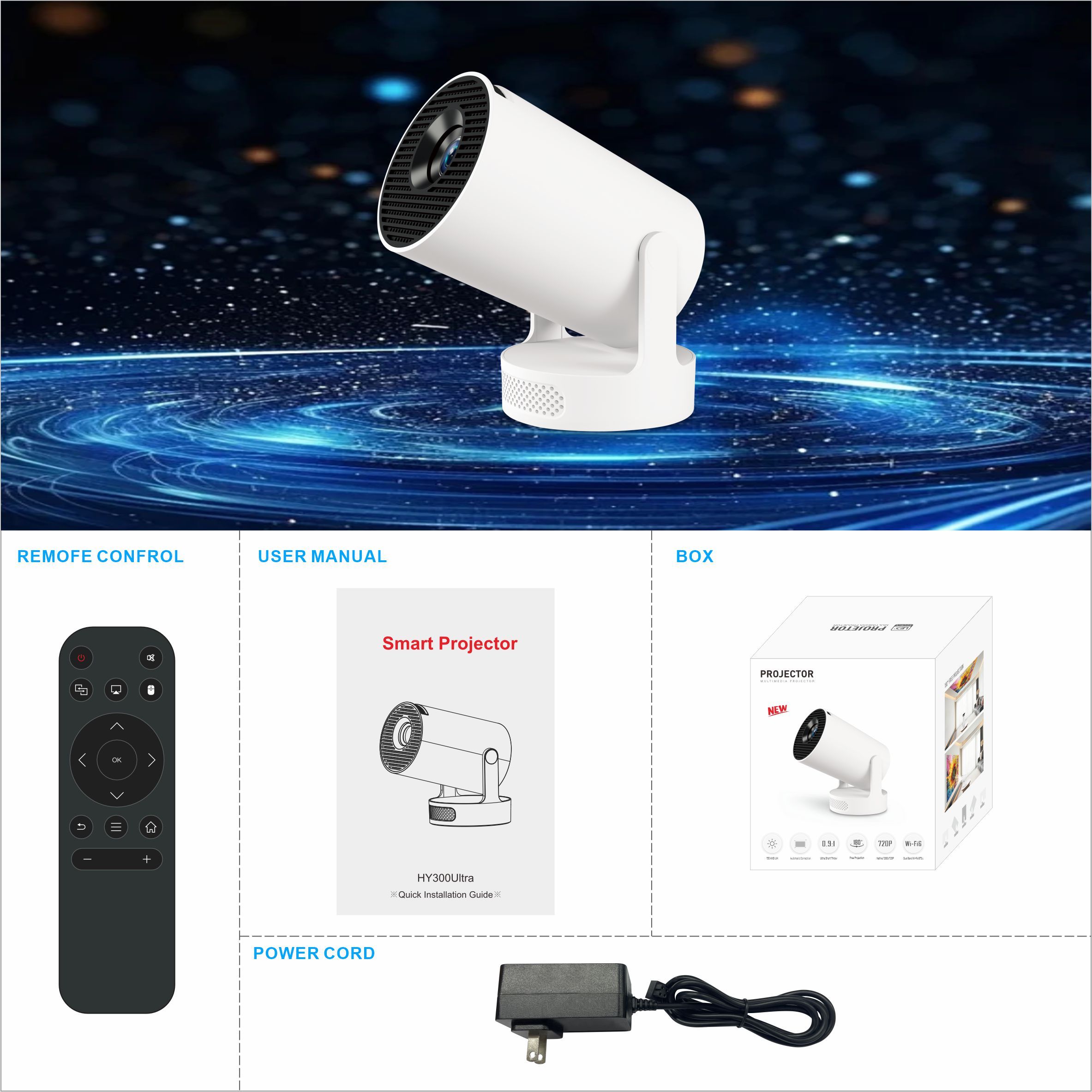 HY300 Ultra Mini Portable Android Projector Ultra-Compact Wireless Android Projector HD Smart Mini Projector with WiFi Bluetooth