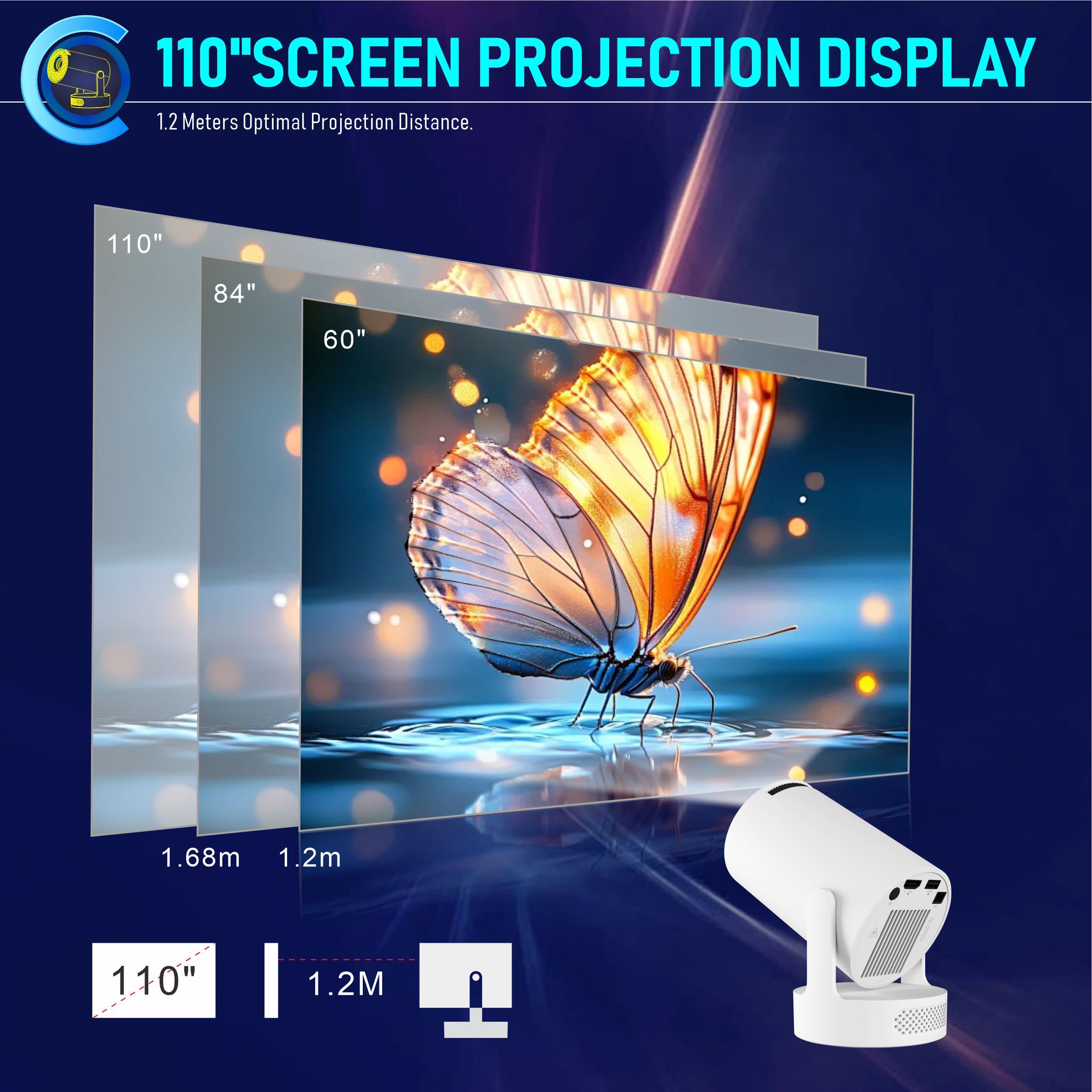 HY300 Ultra Mini Portable Android Projector Ultra-Compact Wireless Android Projector HD Smart Mini Projector with WiFi Bluetooth