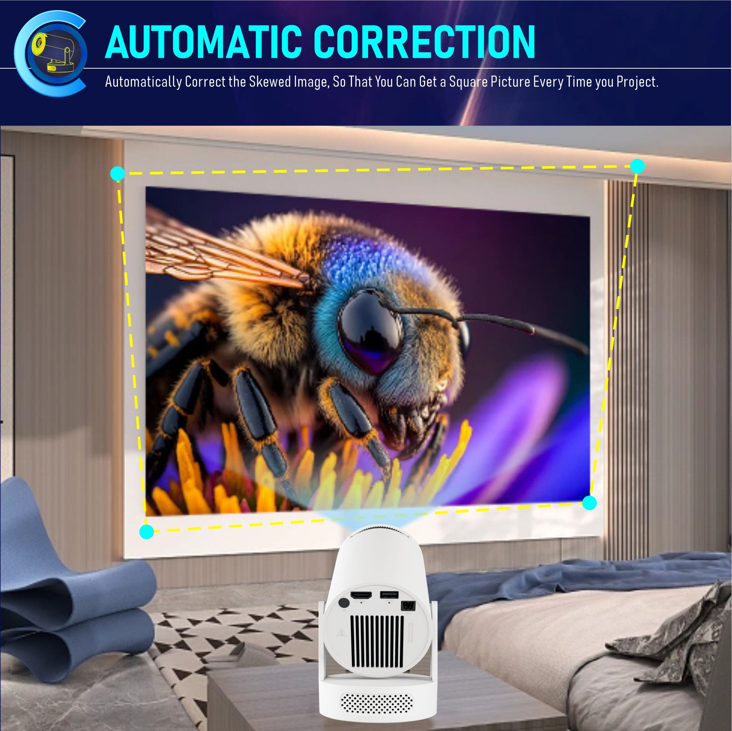 HY300 Ultra Mini Portable Android Projector Ultra-Compact Wireless Android Projector HD Smart Mini Projector with WiFi Bluetooth