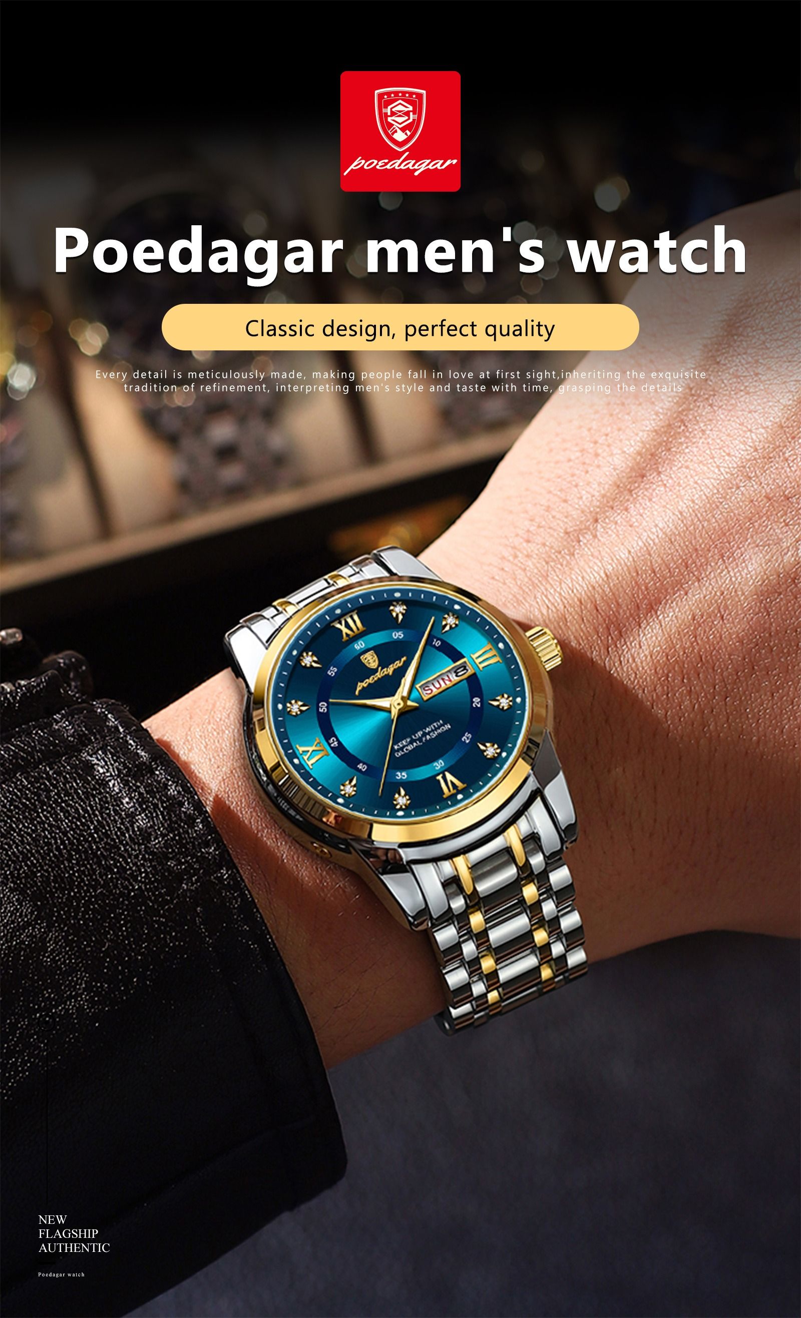 POEDAGAR 936 Fashion Luxury Quartz Men Watches Stainless Steel Date Quartz Watch for Men Waterproof Luminous Fashion Men's Fashion Watch