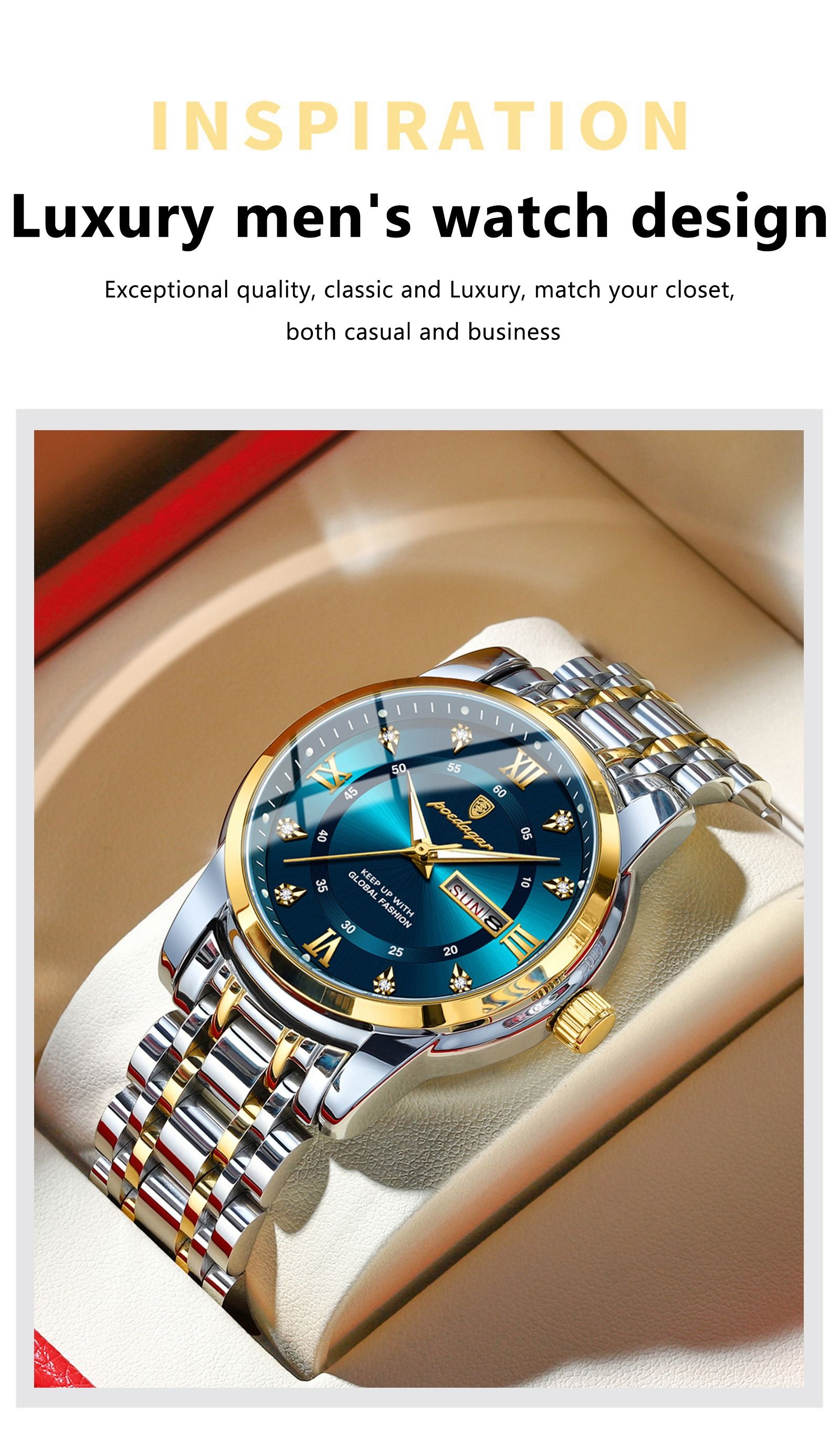 POEDAGAR 936 Fashion Luxury Quartz Men Watches Stainless Steel Date Quartz Watch for Men Waterproof Luminous Fashion Men's Fashion Watch