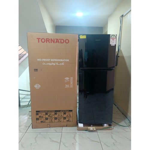 Tornado Refrigerator No Frost 304 Liter Black, 3 Years Warranty, Large Capacity Fridge/Freezer, 20L Vegetable/Fruit Rack
