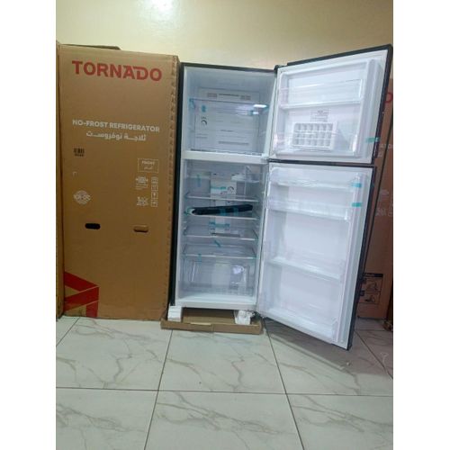 Tornado Refrigerator No Frost 304 Liter Black, 3 Years Warranty, Large Capacity Fridge/Freezer, 20L Vegetable/Fruit Rack