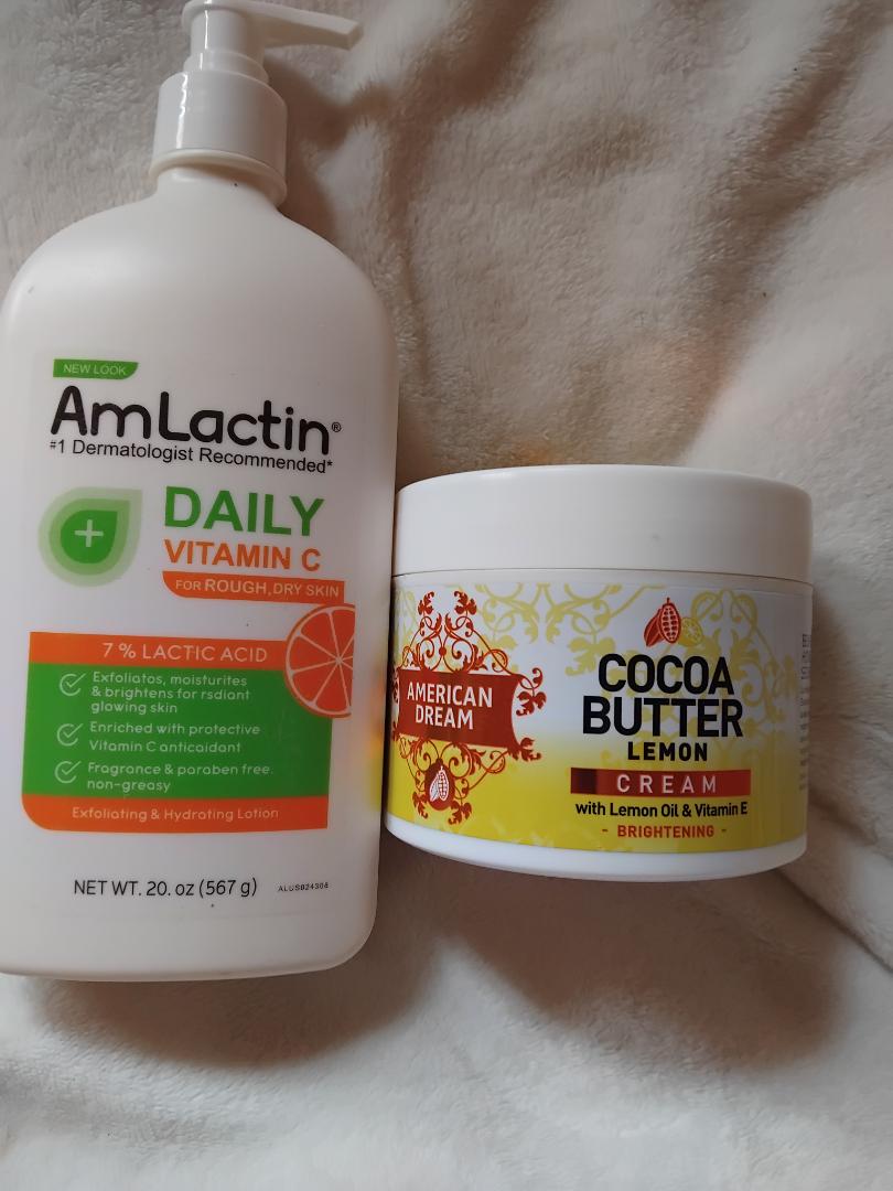 Amlactin Daily Vitamin C Lotion with 7% Lactic Acid +American Dream Cocoa Butter Lemon Brightening Cream Infused With Lemon Oil & Vitamin E 500ml