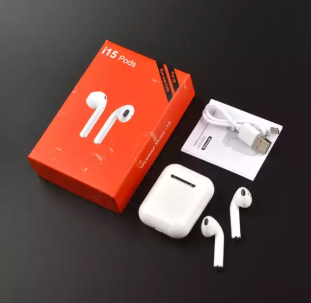 TWS Airpods Twins Bluetooth Earbuds Original I15 Airpods/Headphones/Earphones. Bluetooth V5.0 Earphone Touch Sensor True Stereo 10m Transmission Built in Mic Earbuds with Charging Case