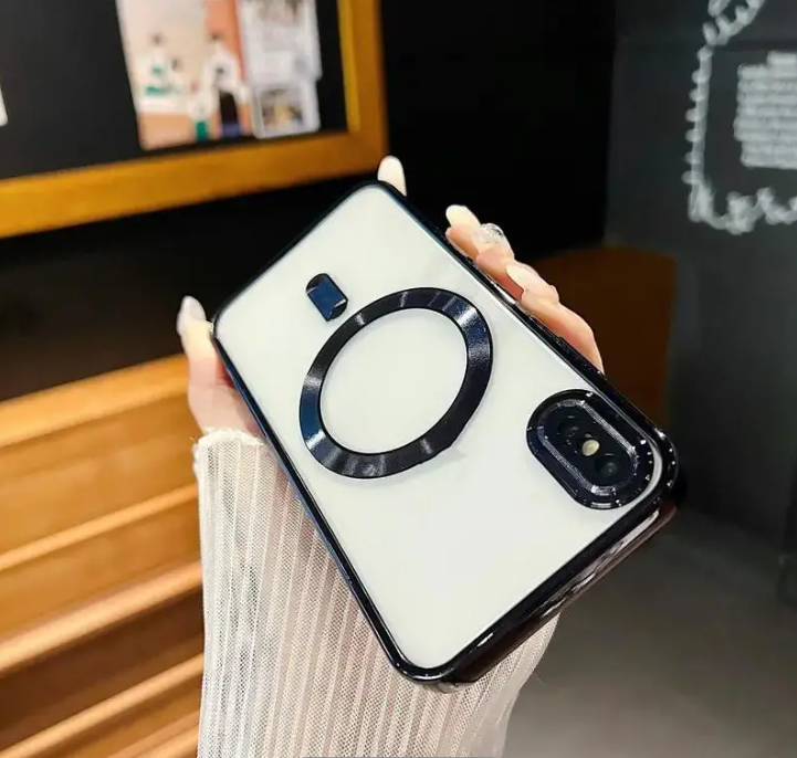 iPhone X/XS Case, iPhone Xs Case/Cover, Electroplated, Clear, Slim, with Camera Protection, Shockproof Case for iPhone X/ iPhone Xs Compatible with MagSafe, Black Border