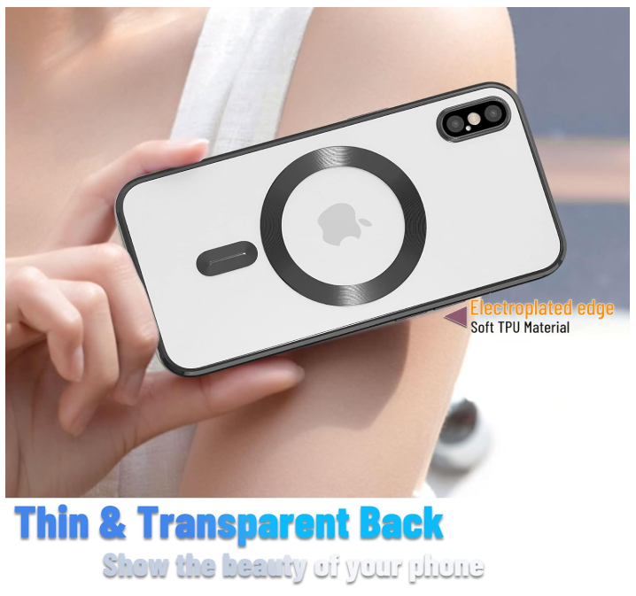 iPhone X/XS Case, iPhone Xs Case/Cover, Electroplated, Clear, Slim, with Camera Protection, Shockproof Case for iPhone X/ iPhone Xs Compatible with MagSafe, Black Border
