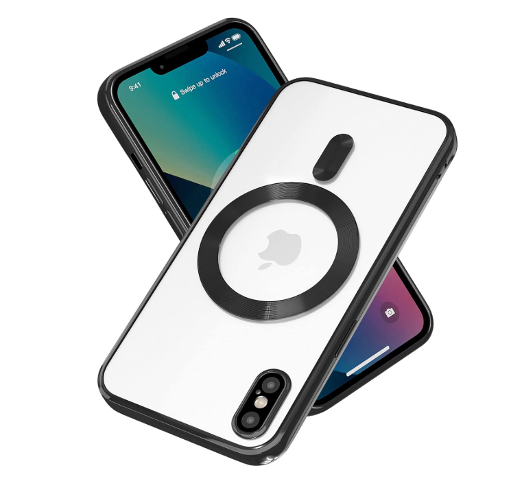 iPhone X/XS Case, iPhone Xs Case/Cover, Electroplated, Clear, Slim, with Camera Protection, Shockproof Case for iPhone X/ iPhone Xs Compatible with MagSafe, Black Border