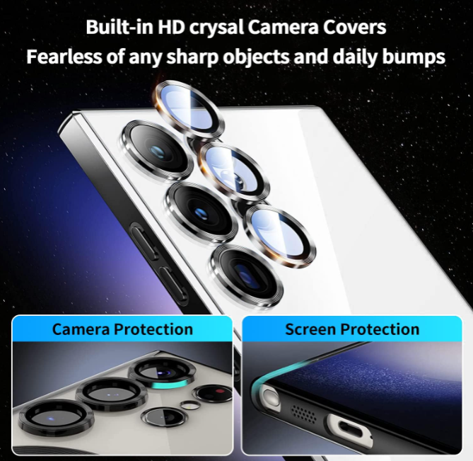 Cover for Galaxy S24 Ultra Case,Electroplated Clear Slim Samsung S24 Ultra Phone Case with Camera Protection,Shockproof Samsung S24 Ultra Case Compatible with MagSafe, Black Edge
