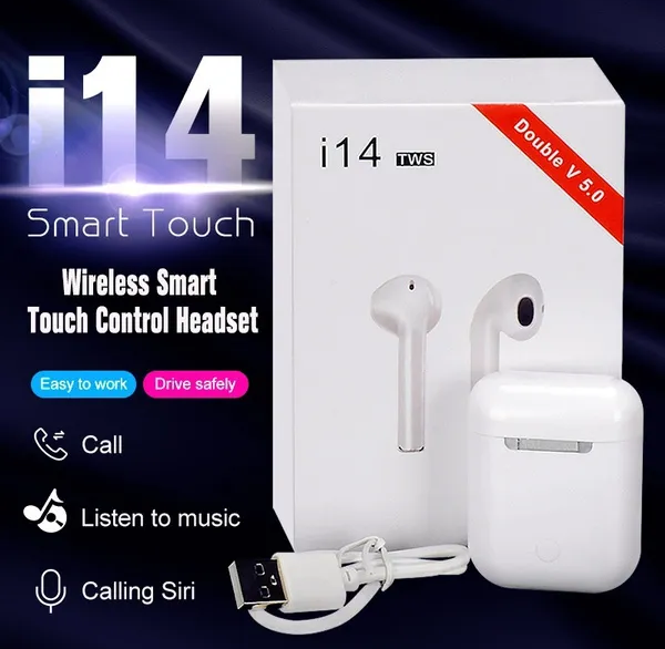 TWS Airpods Twins Bluetooth Earbuds Original I14 Airpods/Headphones/Earphones. Bluetooth V5.0 Earphone Touch Sensor True Stereo 10m Transmission Built in Mic Earbuds with Charging Case
