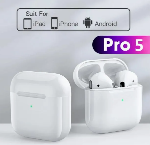 TWS Airpods Twins Bluetooth Earbuds Original Pro 5 Airpods/Headphones/Earphones. Bluetooth V5.0 Earphone Touch Sensor True Stereo 10m Transmission Built in Mic Earbuds with Charging Case