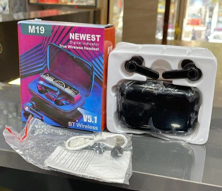 Earpods M19 Ear Buds Wireless Airpods M19 with Powerbank, Bluetooth 5.3 Headphones In Ear, Bluetooth Earphones with Built-in Microphone, Wireless Ear Buds, Bluetooth Earbuds with Mic