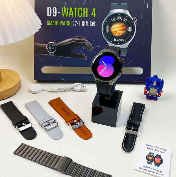 D9 - Watch 4 Smartwatch with 7 Straps waterproof round shape dial connected sport smartwatch with Voice Assistant, Bluetooth Calling, Sleep Monitoring & – Perfect Gift for Men & Women