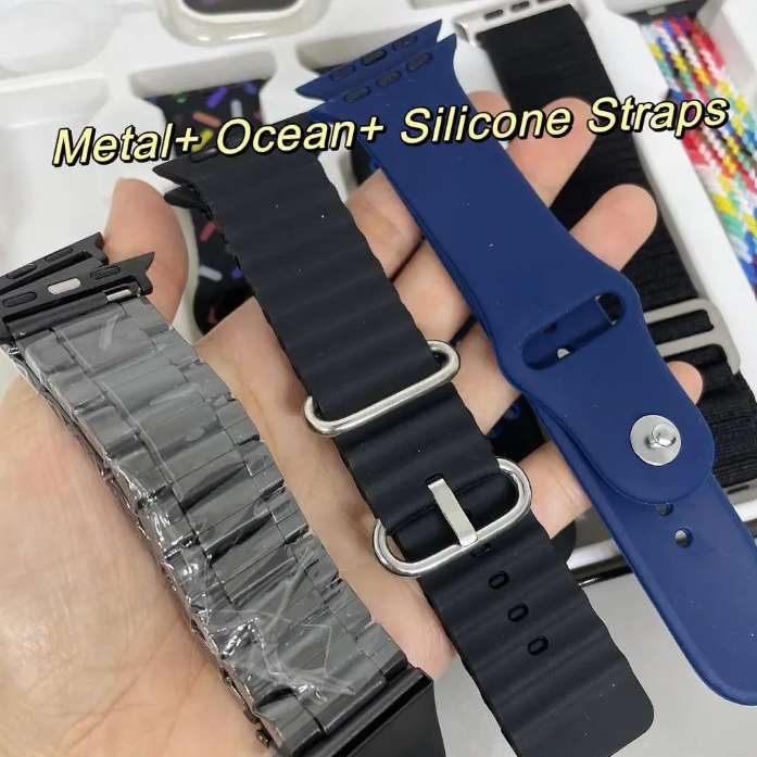i30 PRO MAX Smart watch  Hi Watch 10 + Earphones 10 in 1 Set Ultra Smart watch with 7 interchangeable straps. Wireless charging smart watch with free Earbuds/Earpods/Airpods