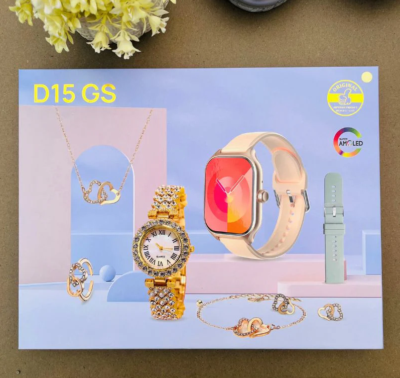 Fasion Smartwatch D15 New Women's Gift Box Luxury Bracelet, Necklace, Earrings, Analog watch, Bluetooth Smart Watch Gift Box with exquisite jewelry