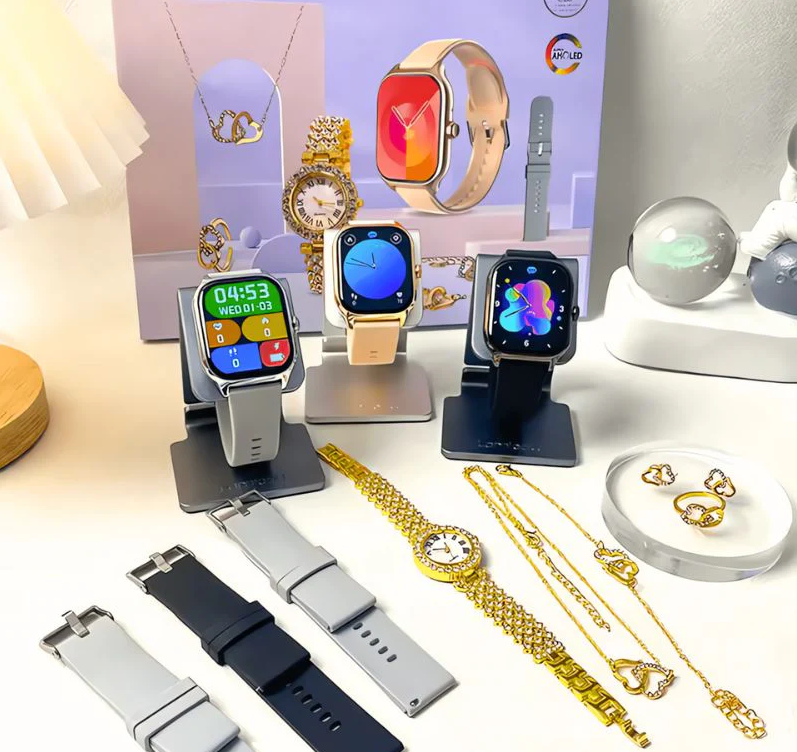 Fasion Smartwatch D15 New Women's Gift Box Luxury Bracelet, Necklace, Earrings, Analog watch, Bluetooth Smart Watch Gift Box with exquisite jewelry