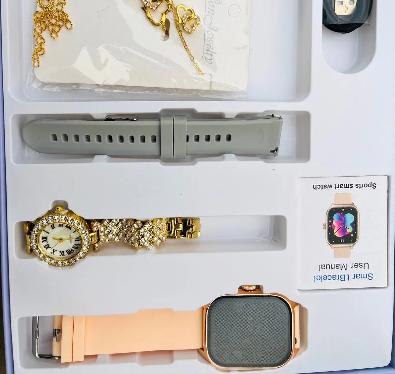 Fasion Smartwatch D15 New Women's Gift Box Luxury Bracelet, Necklace, Earrings, Analog watch, Bluetooth Smart Watch Gift Box with exquisite jewelry