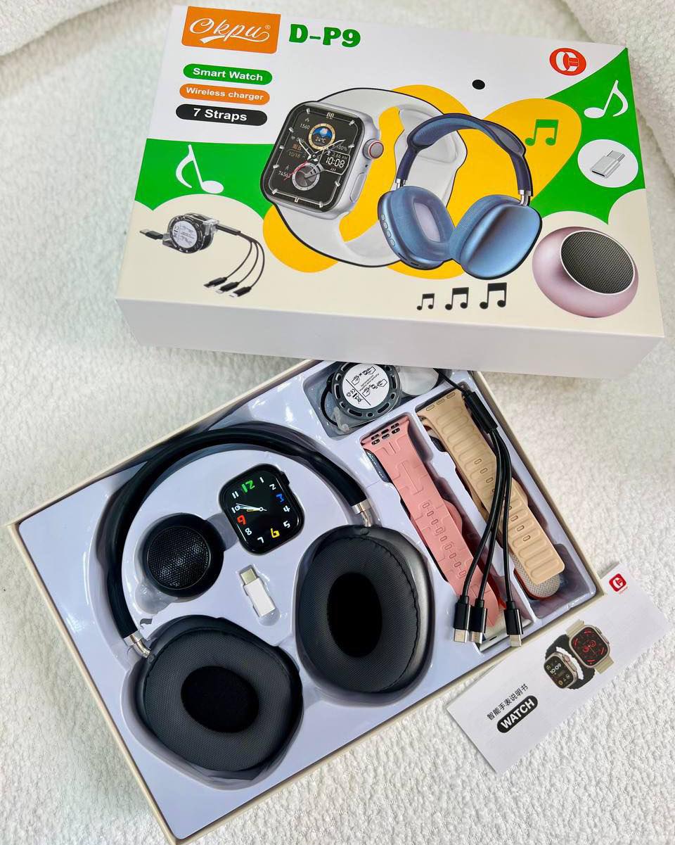 D-P9 Latest Fashion Smart Watch for Men & Women: Waterproof Make/Answer Call Smart Watches for Android/iPhone comes with a pair of headphones, a bluetooth speaker, 7straps, an OTG Lighting to type-C