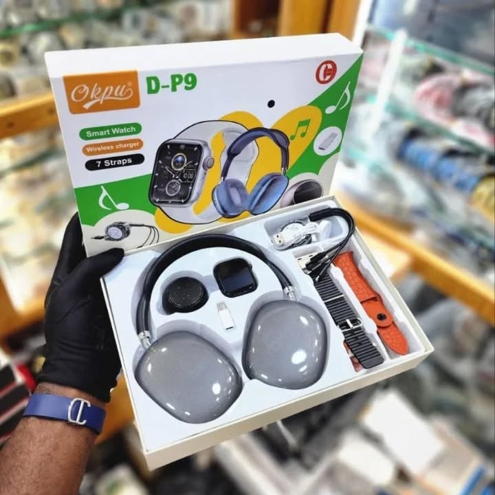 D-P9 Latest Fashion Smart Watch for Men & Women: Waterproof Make/Answer Call Smart Watches for Android/iPhone comes with a pair of headphones, a bluetooth speaker, 7straps, an OTG Lighting to type-C