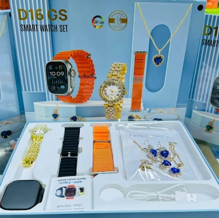 Fashion Smartwatch D16 New Smart Watch Women's Gift Box Luxury Bracelet, Necklace, Earrings, Analog watch, Bluetooth Smart Watch Gift Box with exquisite jewelry