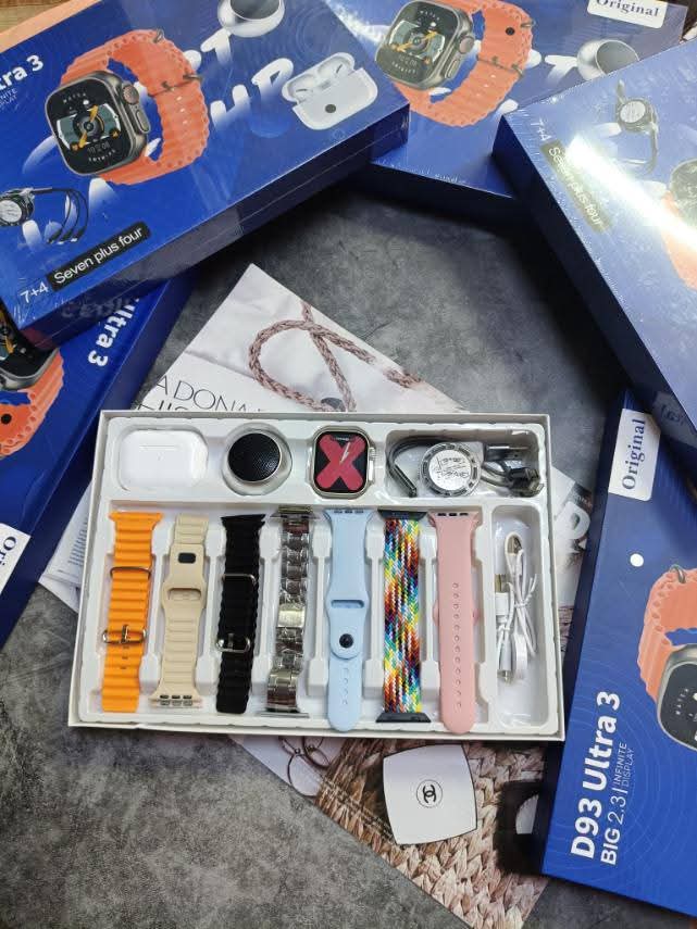 Fashion Smartwatch Latest D93 Ultra 3 Smart Watch for Men & Women: Make/Answer Call Smart Watches for Android/iPhone has free gifts like airpods, bluetooth speaker, 7straps, wireless charger