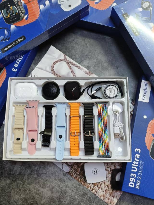 Fashion Smartwatch Latest D93 Ultra 3 Smart Watch for Men & Women: Make/Answer Call Smart Watches for Android/iPhone has free gifts like airpods, bluetooth speaker, 7straps, wireless charger