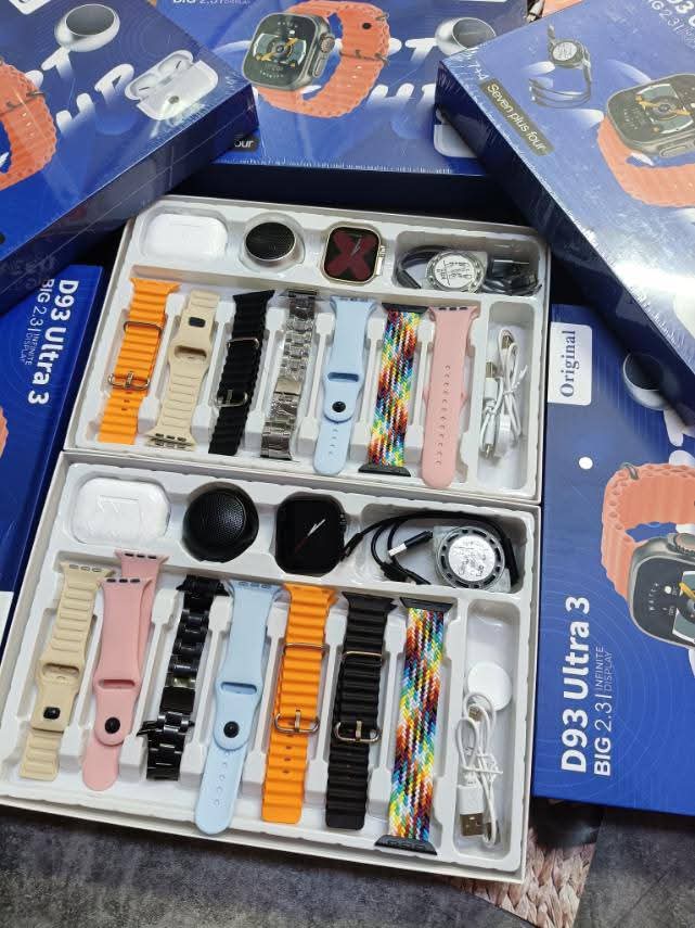 Fashion Smartwatch Latest D93 Ultra 3 Smart Watch for Men & Women: Make/Answer Call Smart Watches for Android/iPhone has free gifts like airpods, bluetooth speaker, 7straps, wireless charger