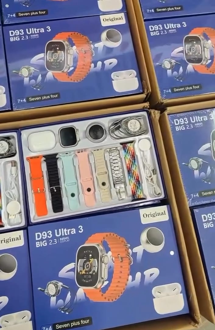 Fashion Smartwatch Latest D93 Ultra 3 Smart Watch for Men & Women: Make/Answer Call Smart Watches for Android/iPhone has free gifts like airpods, bluetooth speaker, 7straps, wireless charger