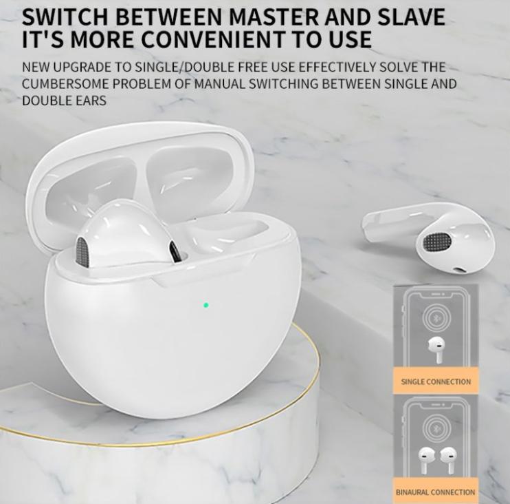 Air Pro 6 Airpods/Earbuds Wireless Headphones with Mic, Bluetooth Earphones Sport Running Headset for iPhone/Android Pro6 Earbuds