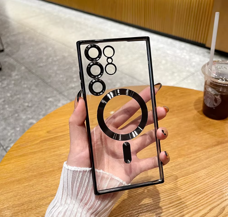 Cover for Galaxy S25 Ultra Case,Electroplated Clear Slim Samsung S25 Ultra Phone Case with Camera Protection,Shockproof Samsung S25 Ultra Case Compatible with MagSafe, Black Edge