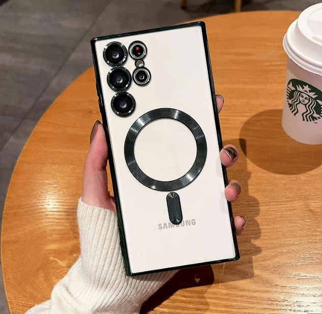 Cover for Galaxy S25 Ultra Case,Electroplated Clear Slim Samsung S25 Ultra Phone Case with Camera Protection,Shockproof Samsung S25 Ultra Case Compatible with MagSafe, Black Edge