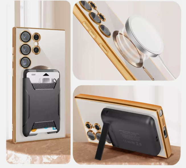 Cover for Galaxy S25 Ultra Case,Electroplated Clear Slim Samsung S25 Ultra Phone Case with Camera Protection,Shockproof Samsung S25 Ultra Case Compatible with MagSafe, Gold Edge