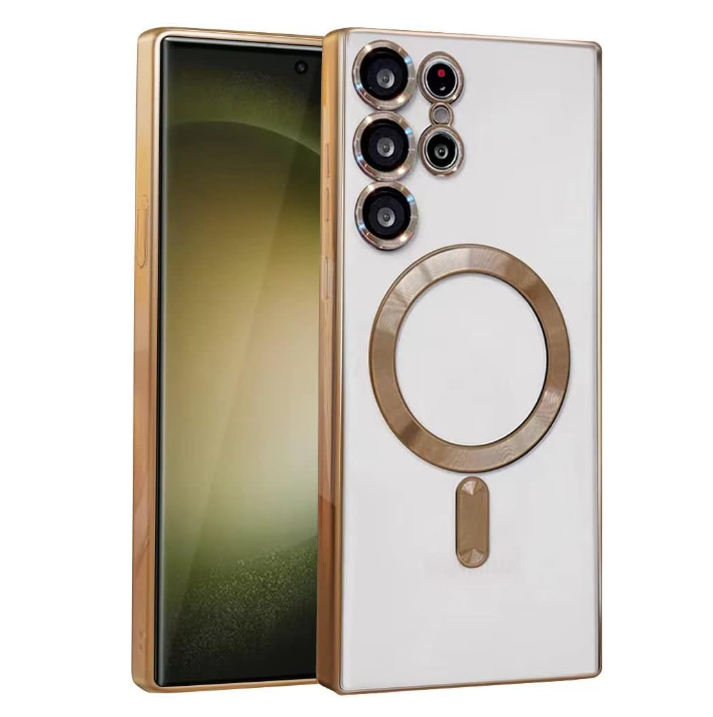 Cover for Galaxy S25 Ultra Case,Electroplated Clear Slim Samsung S25 Ultra Phone Case with Camera Protection,Shockproof Samsung S25 Ultra Case Compatible with MagSafe, Gold Edge
