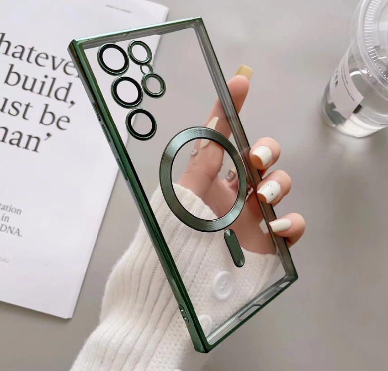 Cover for Galaxy S25 Ultra Case,Electroplated Clear Slim Samsung S25 Ultra Phone Case with Camera Protection,Shockproof Samsung S25 Ultra Case Compatible with MagSafe, Green Edge