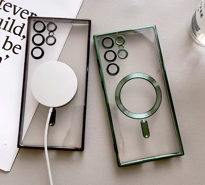 Cover for Galaxy S25 Ultra Case,Electroplated Clear Slim Samsung S25 Ultra Phone Case with Camera Protection,Shockproof Samsung S25 Ultra Case Compatible with MagSafe, Green Edge