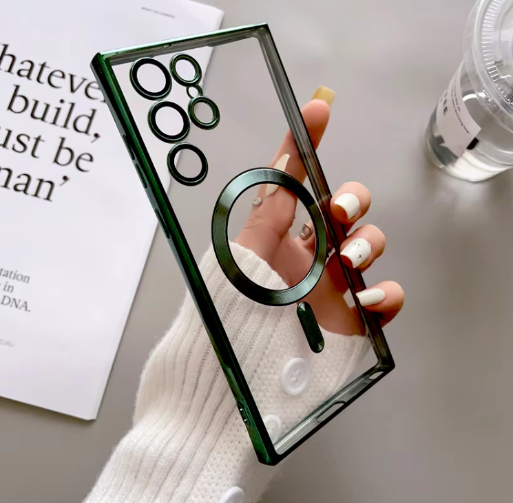 Cover for Galaxy S25 Ultra Case,Electroplated Clear Slim Samsung S25 Ultra Phone Case with Camera Protection,Shockproof Samsung S25 Ultra Case Compatible with MagSafe, Green Edge