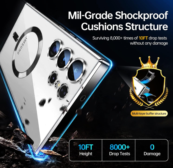 Cover for Galaxy S25 Ultra Case,Electroplated Clear Slim Samsung S25 Ultra Phone Case with Camera Protection,Shockproof Samsung S25 Ultra Case Compatible with MagSafe, Green Edge