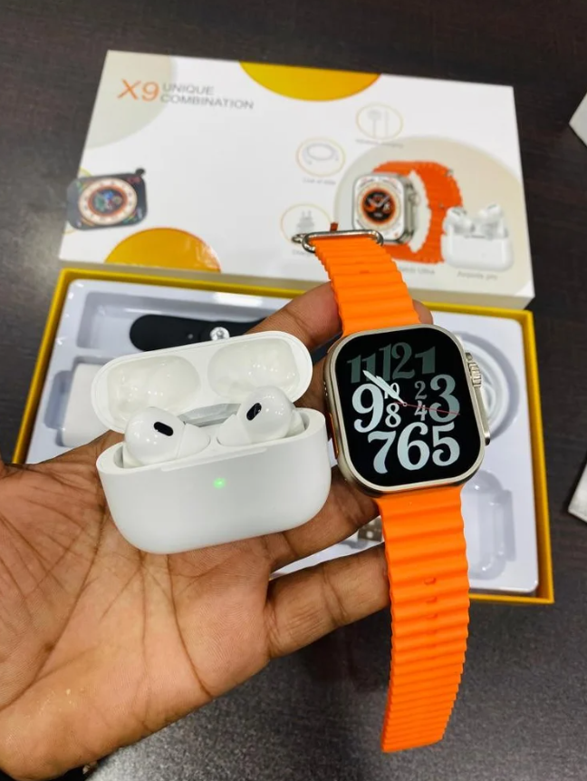 Smart Watch With Free Case/ Airpods pro 2 2nd generation/Earbuds/Headphones/Earphones, 25W Fast Charger Adapter - Infinite New Design Display - Heart Rate Tracking - Compatible With iOS iPhone And And