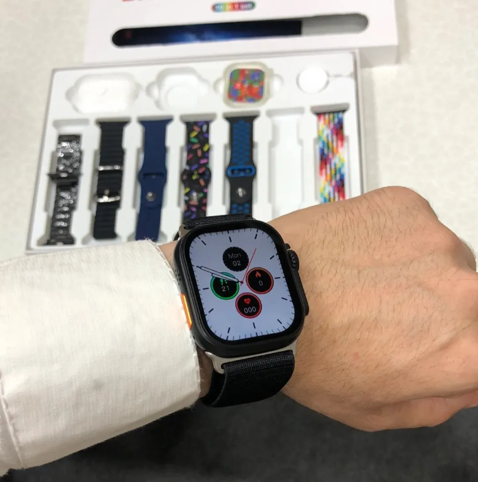 Smartwatch with free airpods pro 2 and 7 extra straps I20 Ultra MAX Suit 10 in 1 Set BT Calling Smart Watch with AMOLED Display & Activity, Health Tracker for Men & Women supports Android and iPhone.